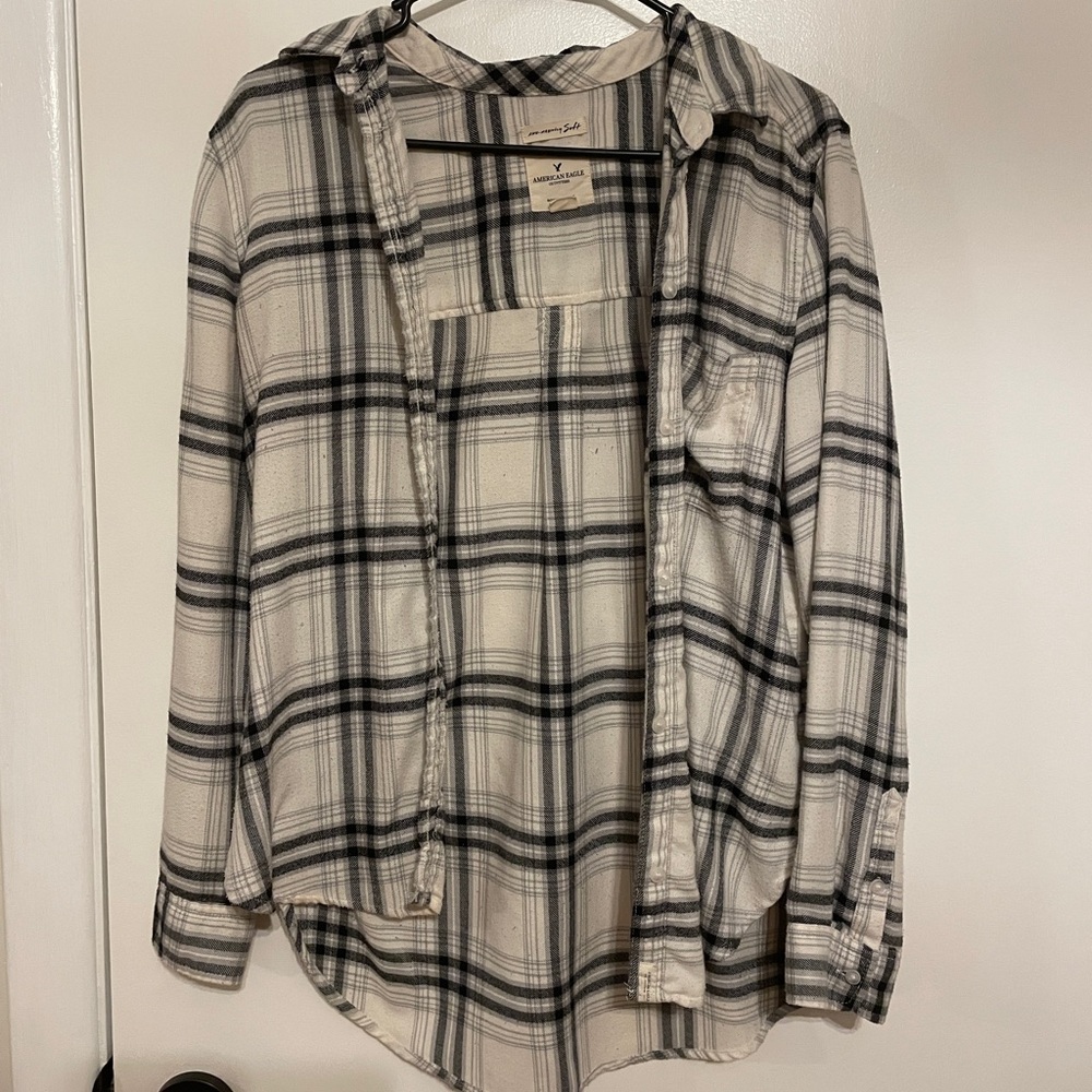 American Eagle Outfitters Plaid Shirt - Black and Cream